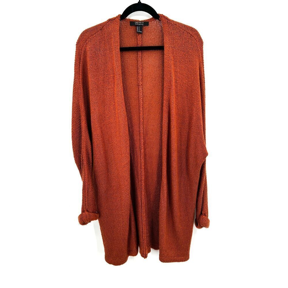 FOREVER 21 Burnt Orange Oversized Knit Dolman Sleeve Cardigan Sweater Medium